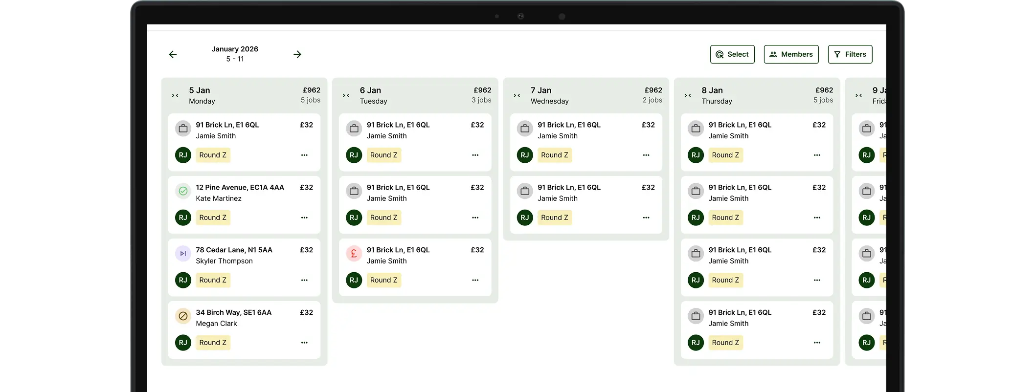 Webapp workplanner for a window washing app